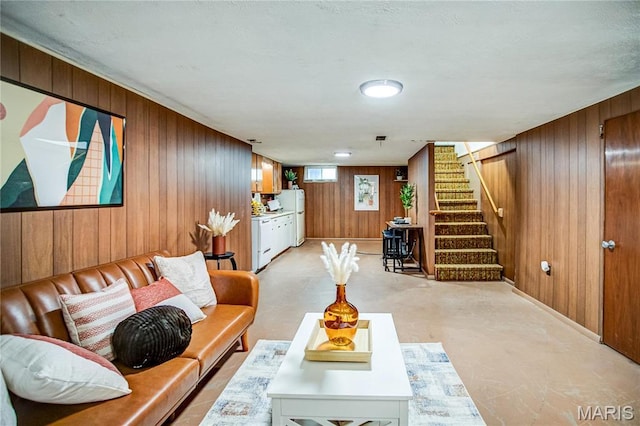 1404 Lemon St, Highland, IL 62249 - living room featuring wood walls and stairs