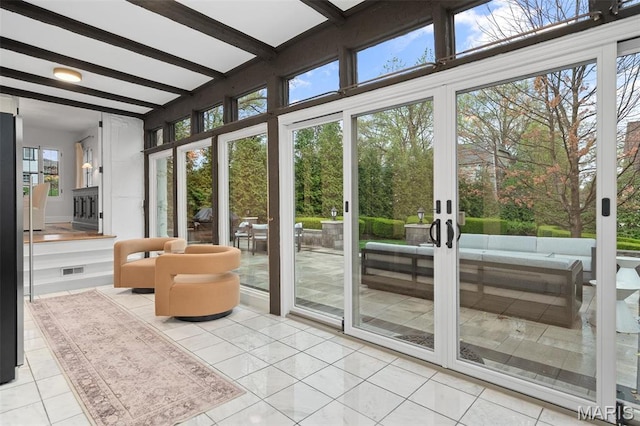 2 Northcote Rd, Saint Louis, MO 63144 - sunroom featuring french doors and beamed ceiling