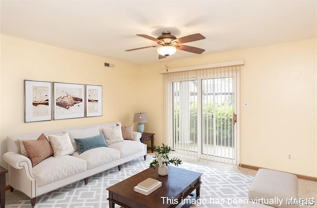 7416 Triwoods Dr Unit A, Saint Louis, MO 63119 - carpeted living room featuring a ceiling fan and baseboards