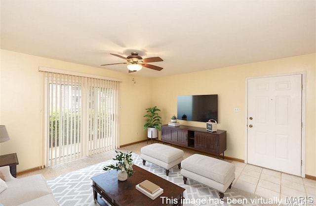 7416 Triwoods Dr Unit A, Saint Louis, MO 63119 - living area featuring a ceiling fan and light tile patterned floors