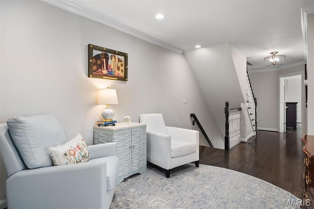 14 Brighton Way, Clayton, MO 63105 - sitting room featuring an upstairs landing, crown molding, wood finished floors, recessed lighting, and baseboards