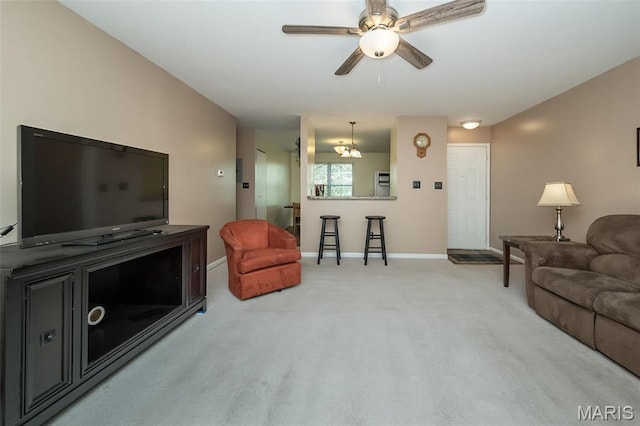 846 Sugar Valley Ct Unit 4, Saint Peters, MO 63376 - living area featuring baseboards, light colored carpet, and ceiling fan