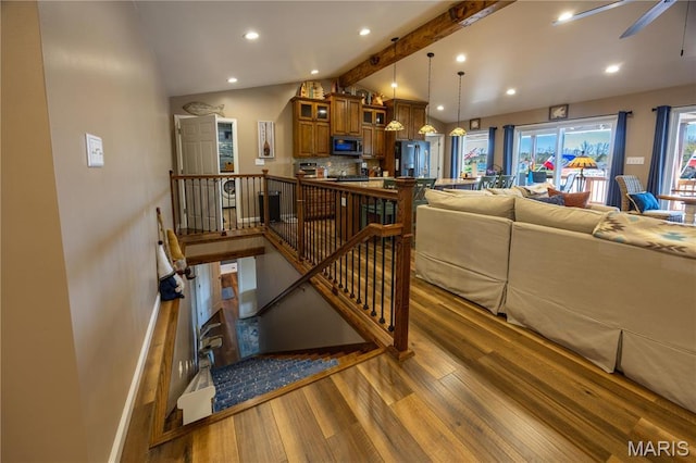 1753 Rue Marseilles, Bonne Terre, MO 63628 - stairway featuring wood finished floors, ceiling fan, and recessed lighting