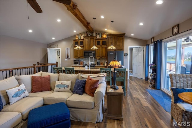 1753 Rue Marseilles, Bonne Terre, MO 63628 - living room with dark wood finished floors, ceiling fan, and recessed lighting