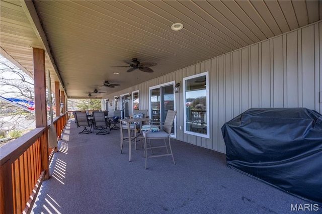 1753 Rue Marseilles, Bonne Terre, MO 63628 - view of patio with outdoor dining space, ceiling fan, and a grill