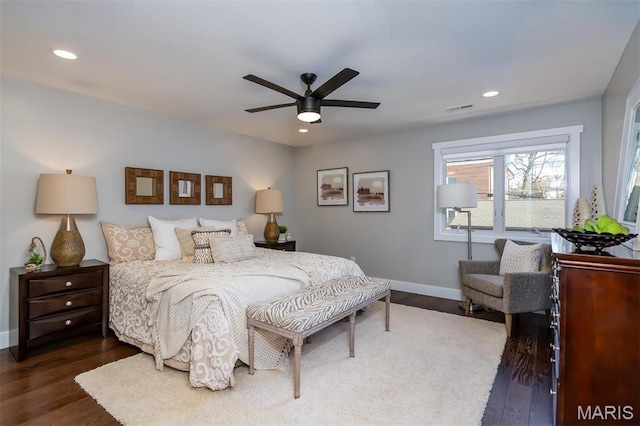 122 N Central Ave Unit A, Saint Louis, MO 63105 - bedroom with baseboards, wood finished floors, recessed lighting, and a ceiling fan
