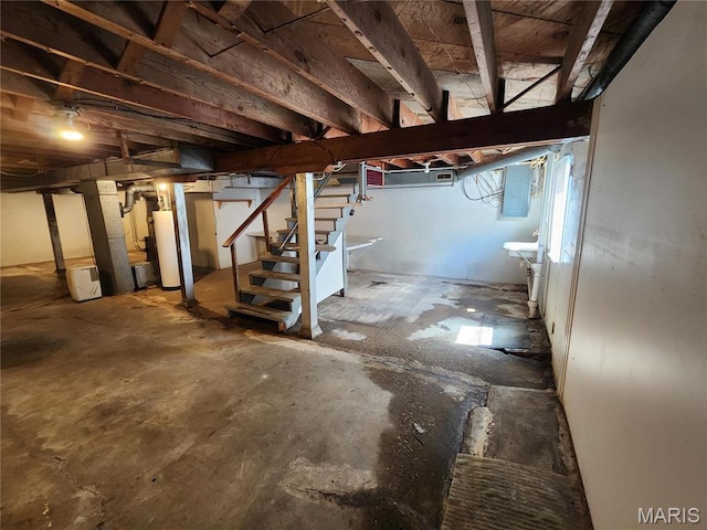 4028 Mcmasters Ave, Hannibal, MO 63401 - basement with electric panel, stairs, and water heater