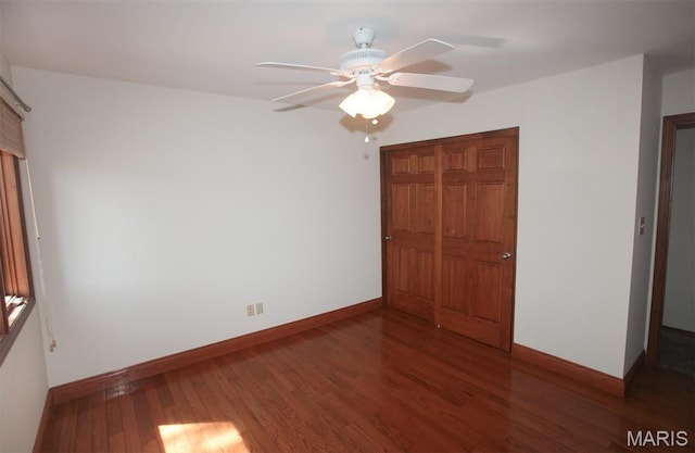 1340 Holgate Dr Unit F2, Ballwin, MO 63021 - unfurnished bedroom featuring wood finished floors, a closet, and a ceiling fan
