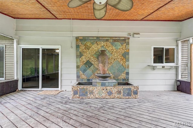wooden terrace with ceiling fan