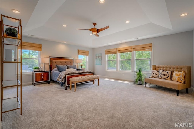 734 Fuhrmann Ter, Glendale, MO 63122 - carpeted bedroom featuring a raised ceiling, baseboards, recessed lighting, and ceiling fan