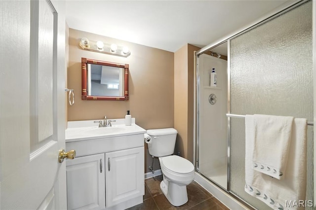 16816 Hickory Trails Ln, Wildwood, MO 63011 - full bathroom featuring toilet, a shower stall, vanity, and tile patterned floors