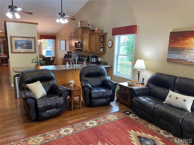 7 Chester Rd, Hannibal, MO 63401 - living room with wood finished floors, lofted ceiling, and a ceiling fan