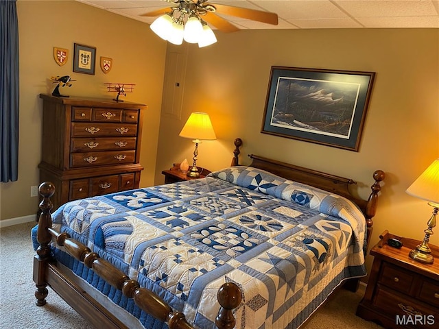 7 Chester Rd, Hannibal, MO 63401 - bedroom with carpet floors, ceiling fan, baseboards, and a drop ceiling