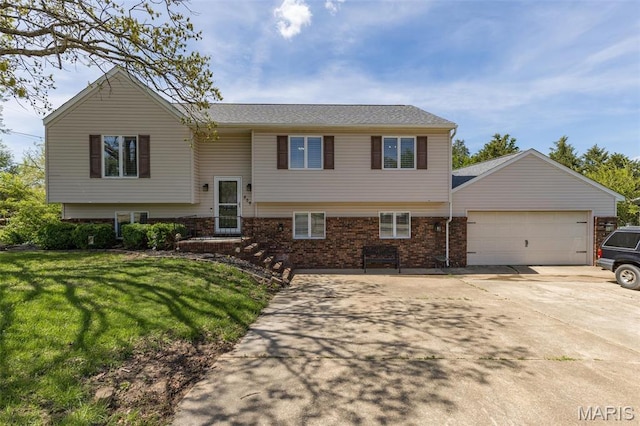 809 Cottage Rd, Bonne Terre, MO 63628 - raised ranch featuring driveway, brick siding, an attached garage, and a front yard