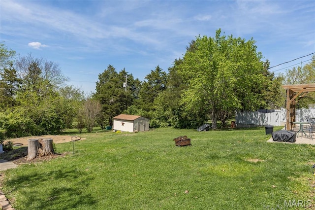 809 Cottage Rd, Bonne Terre, MO 63628 - view of yard featuring a shed, an outdoor structure, a fire pit, and a patio