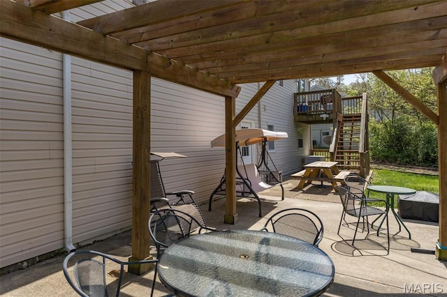 809 Cottage Rd, Bonne Terre, MO 63628 - view of patio / terrace with stairs, a pergola, outdoor dining space, and a deck