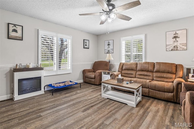 809 Cottage Rd, Bonne Terre, MO 63628 - living area with a ceiling fan, wood finished floors, and a textured ceiling