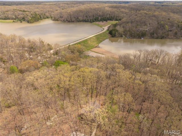 1556 Bliss Lake Dr, Innsbrook, MO 63390 - aerial view of property and surrounding area featuring a nearby body of water and a forest