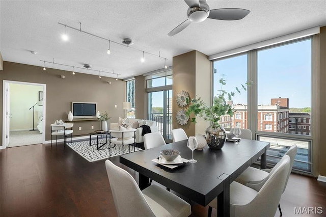 4909 Laclede Ave Unit 805, Saint Louis, MO 63108 - dining space with ceiling fan, wood finished floors, baseboards, and a textured ceiling