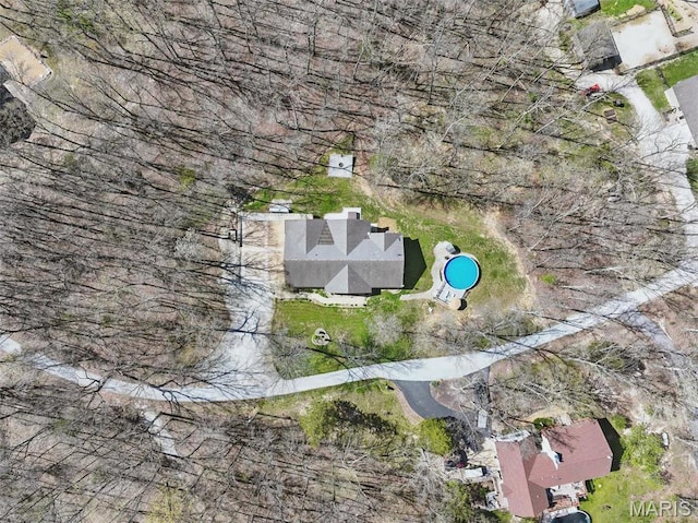 aerial overview of property's location with a pool