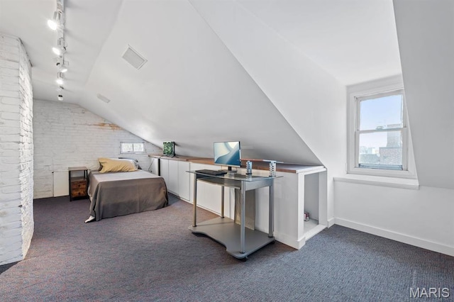 921 Morrison Ave, Saint Louis, MO 63104 - bedroom featuring carpet flooring, lofted ceiling, track lighting, and baseboards