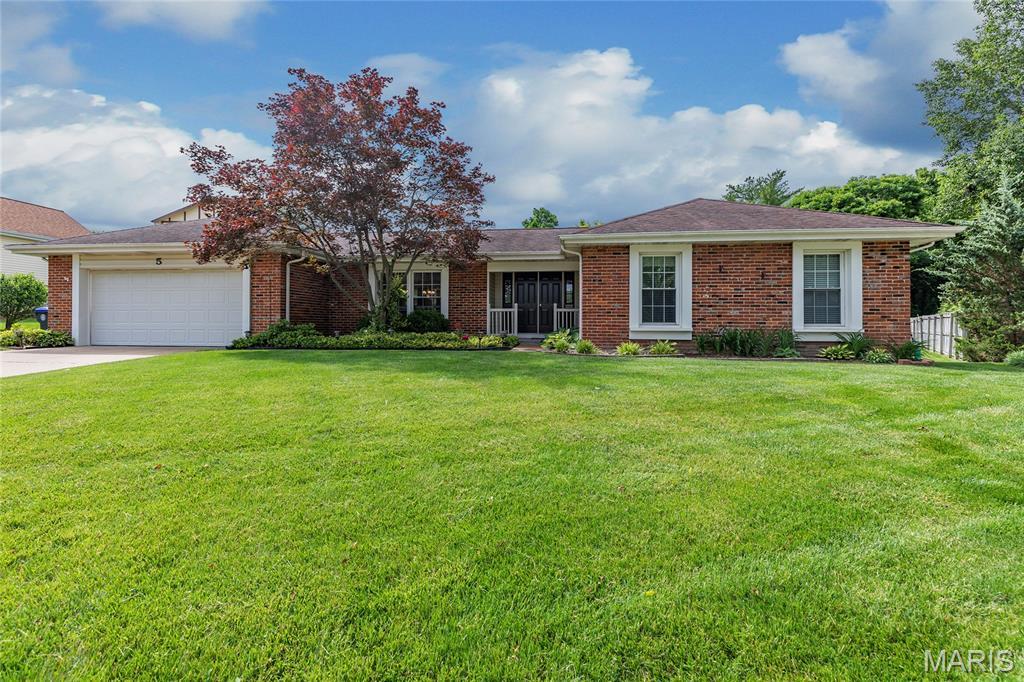 5 Connemara Ct, Saint Peters, MO 63376 - ranch-style home with a garage, driveway, and brick siding