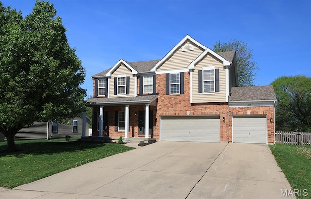 1739 Naughton Way, Swansea, IL 62226 - traditional home featuring a porch, concrete driveway, brick siding, an attached garage, and a shingled roof