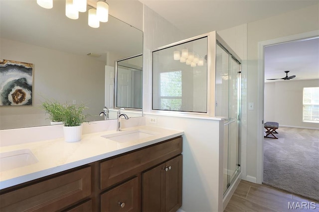 1739 Naughton Way, Swansea, IL 62226 - full bathroom with a stall shower, double vanity, and ceiling fan
