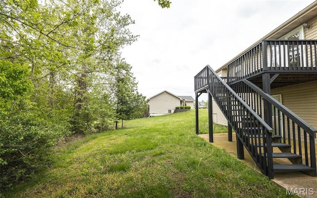 19252 Lambert Ln, Waynesville, MO 65583 - view of grassy yard featuring stairway and a wooden deck