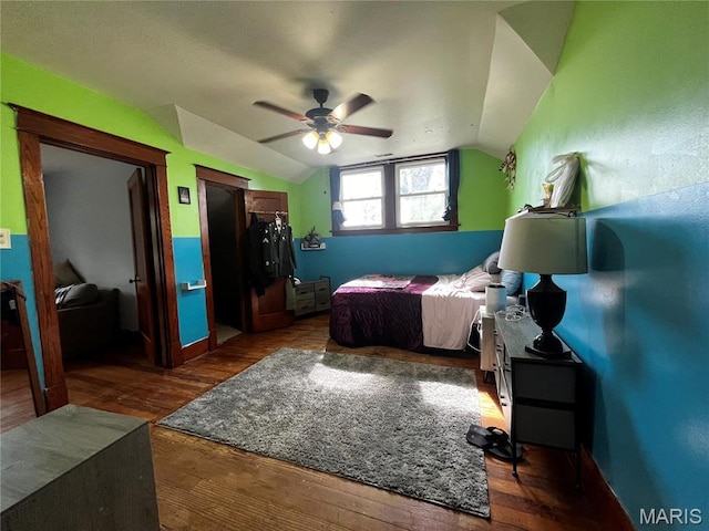 114 S Water St, Truesdale, MO 63380 - bedroom featuring vaulted ceiling, wood finished floors, and a ceiling fan