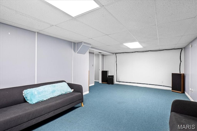 27 Heatherwood Dr, Collinsville, IL 62234 - home theater room with a paneled ceiling, carpet floors, and baseboards