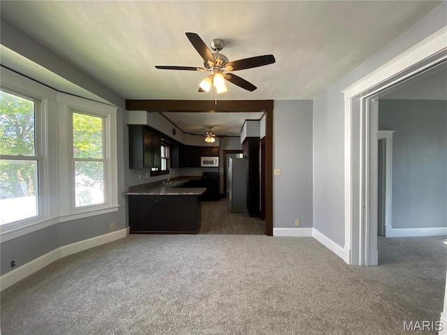 616 N Church St, Belleville, IL 62220 - kitchen featuring white microwave, a ceiling fan, open floor plan, and carpet