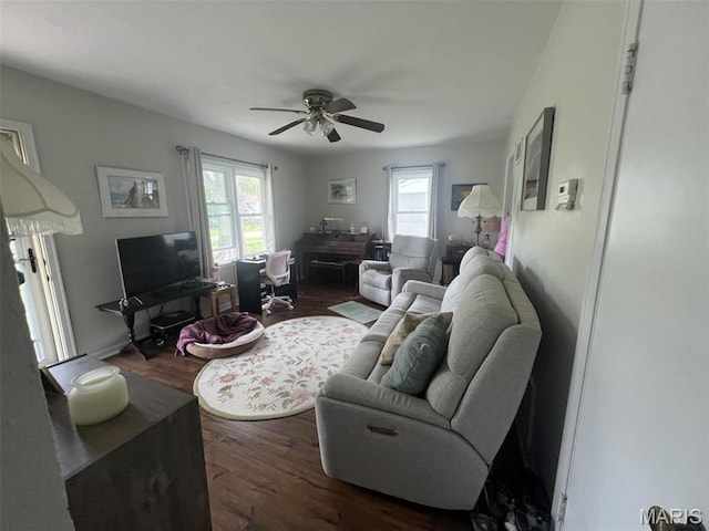 417 E 5th St, Ramsey, IL 62080 - living room featuring healthy amount of natural light, wood finished floors, and ceiling fan