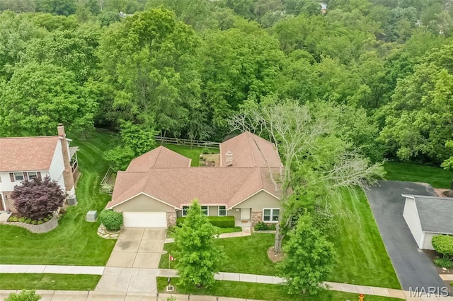 739 Muir View Dr, Ballwin, MO 63011 - aerial view of property and surrounding area with a forest