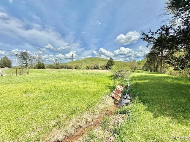view of green lawn featuring a rural view