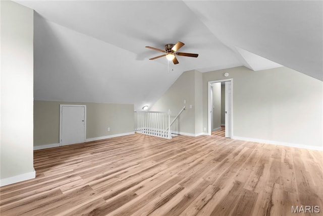 306 Walnut St, Waterloo, IL 62298 - bonus room with ceiling fan, light wood-type flooring, vaulted ceiling, and baseboards