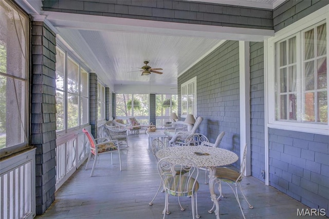 1577 Kehrs Mill Rd, Chesterfield, MO 63005 - sunroom / solarium featuring a ceiling fan and wood-type flooring
