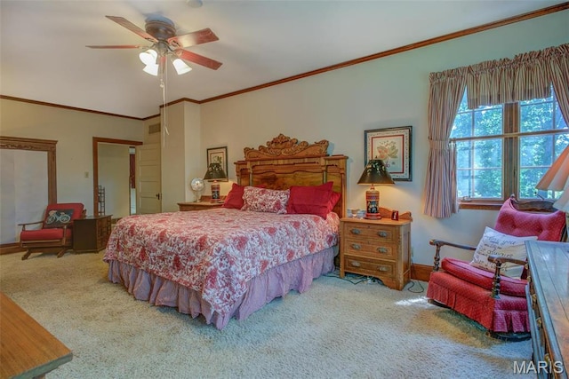 1577 Kehrs Mill Rd, Chesterfield, MO 63005 - bedroom with carpet flooring, ornamental molding, baseboards, and a ceiling fan