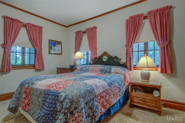 1577 Kehrs Mill Rd, Chesterfield, MO 63005 - bedroom with carpet floors, multiple windows, baseboards, and ornamental molding