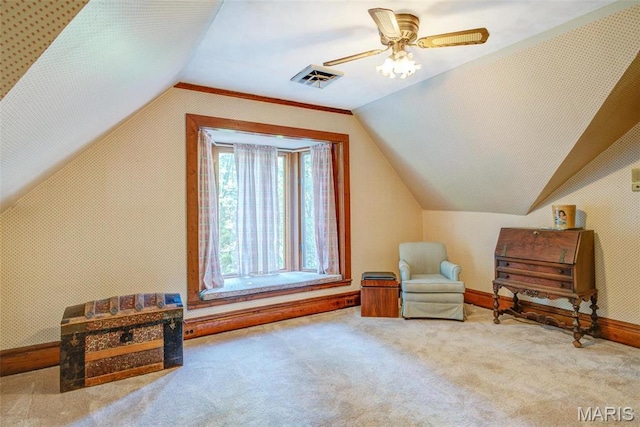 1577 Kehrs Mill Rd, Chesterfield, MO 63005 - additional living space featuring carpet flooring, lofted ceiling, baseboards, and a ceiling fan