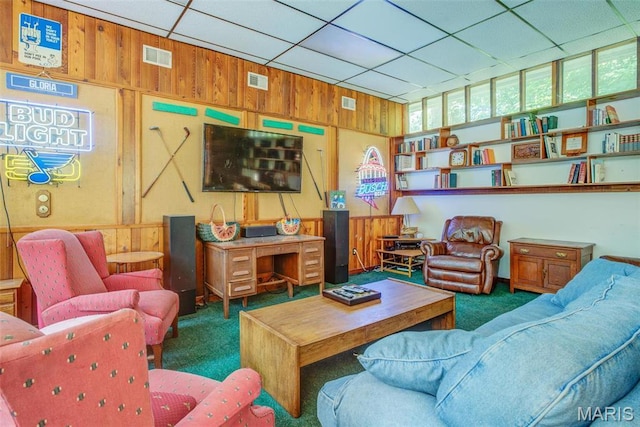 1577 Kehrs Mill Rd, Chesterfield, MO 63005 - carpeted living room with wood walls