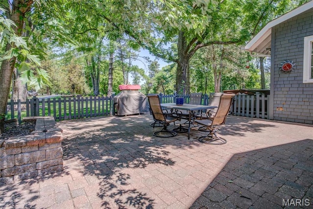 1577 Kehrs Mill Rd, Chesterfield, MO 63005 - view of patio / terrace featuring fence and outdoor dining area