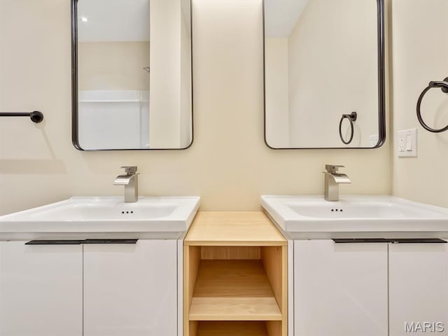 full bathroom with two vanities
