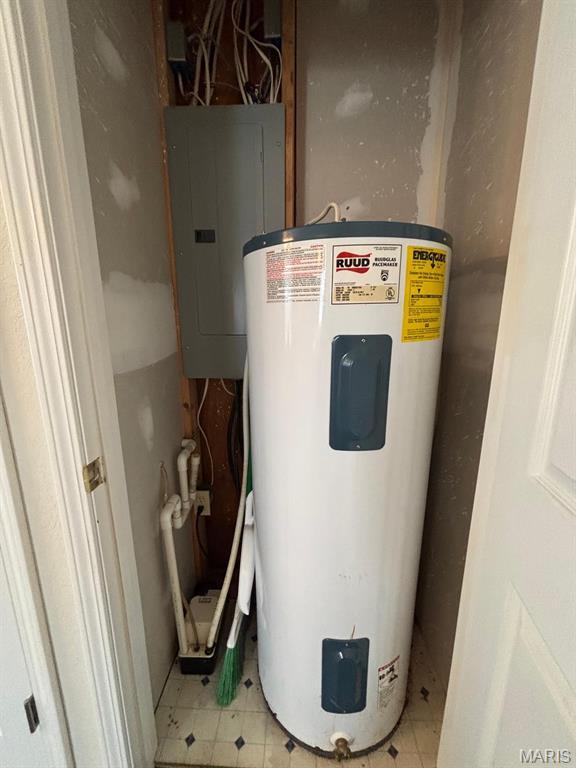 utilities with water heater and electric panel
