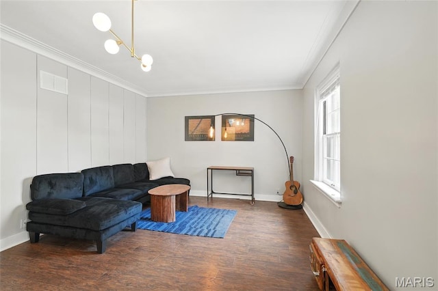 923 S Hanley Rd Unit A, Saint Louis, MO 63105 - living room with crown molding, wood finished floors, and baseboards