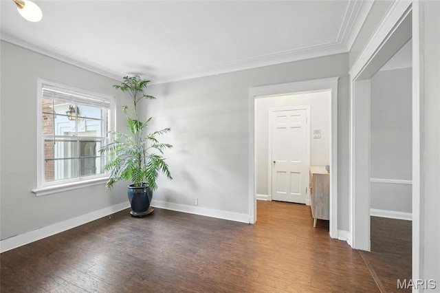 923 S Hanley Rd Unit A, Saint Louis, MO 63105 - unfurnished room featuring dark wood-type flooring, crown molding, and baseboards