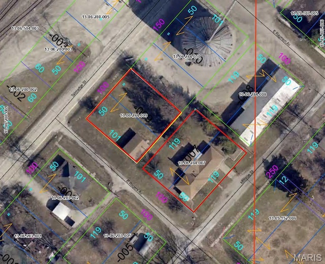 aerial view of property's location featuring property boundaries highlighted