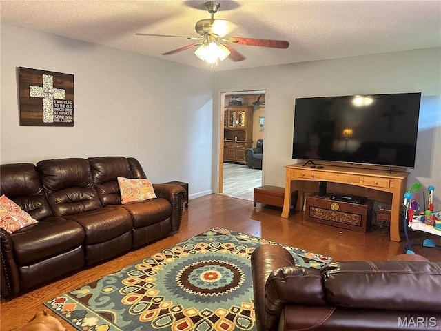 634 N 425th Rd, Bertrand, MO 63823 - living area featuring a ceiling fan, wood finished floors, and a textured ceiling