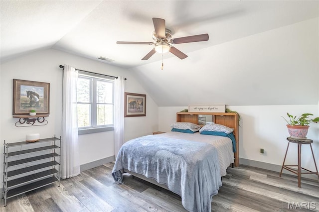 176 Carter 205, Van Buren, MO 63965 - bedroom featuring vaulted ceiling, wood finished floors, a ceiling fan, and baseboards