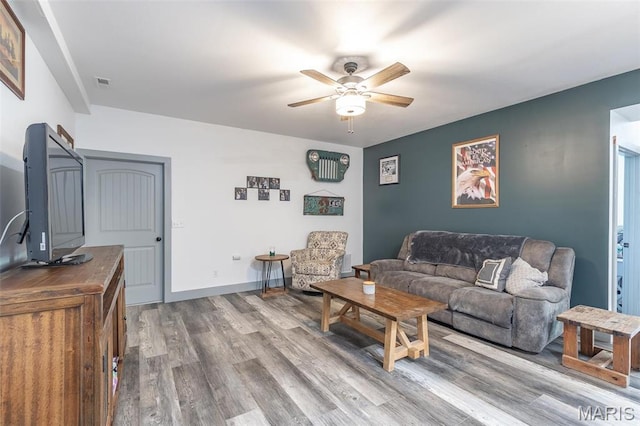 176 Carter 205, Van Buren, MO 63965 - living area with a ceiling fan, wood finished floors, and baseboards